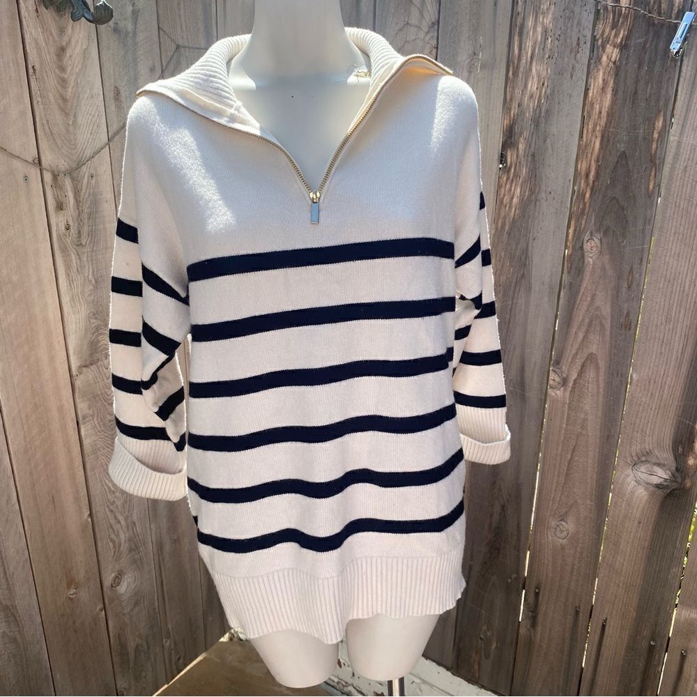 Reserved striped knit sweater with collar and zipper size small